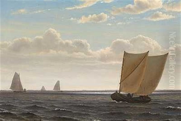 Fiskerbade Ud For Kysten Oil Painting by Vilhelm Peter Karl Kyhn