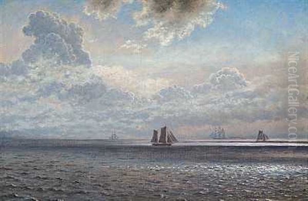 Marine Med Skibe Pa Havet Oil Painting by Vilhelm Peter Karl Kyhn