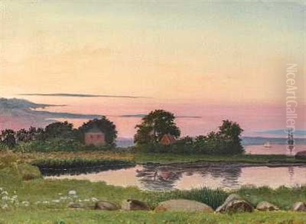 Landskab Ved Rye, Solnedgang Oil Painting by Vilhelm Peter Karl Kyhn