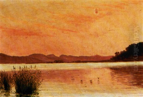 Solnedgang Over En So Oil Painting by Vilhelm Peter Karl Kyhn