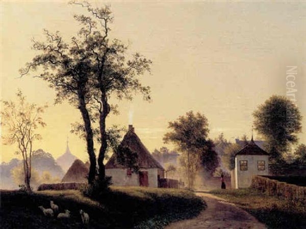 Sommerlandskab Henunder Aften Oil Painting by Vilhelm Peter Karl Kyhn