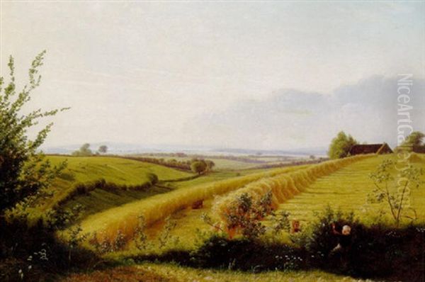 Stille Sommeraften I Hostens Tid, Horneland Ved Faborg, I Forgrunden Legende Born Oil Painting by Vilhelm Peter Karl Kyhn