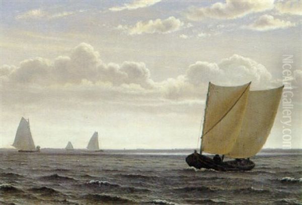 Marine Med Sejskibe Udfor Taarbaek Oil Painting by Vilhelm Peter Karl Kyhn