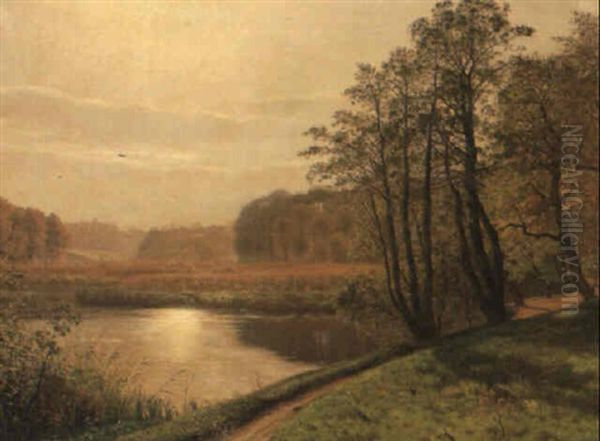 Sensommerdag Ved En Skovomkranset S+ Oil Painting by Vilhelm Peter Karl Kyhn