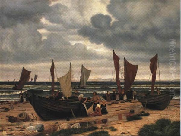 Bade Pa Stranden, Hornbaek Oil Painting by Vilhelm Peter Karl Kyhn