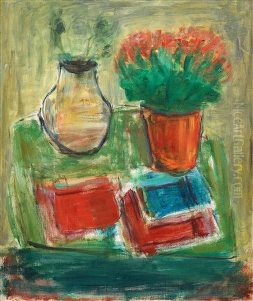 Still Life With Vases And Books Oil Painting by Carl Kylberg