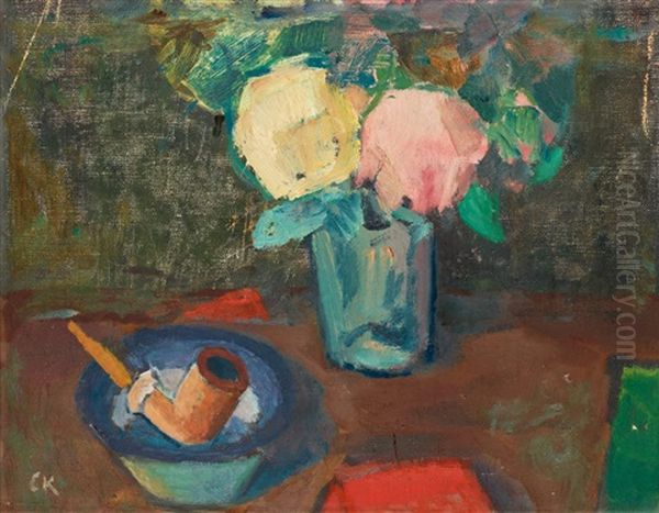 Uppstallning Med Rosor Och Pipa (still Life With Roses) Oil Painting by Carl Kylberg