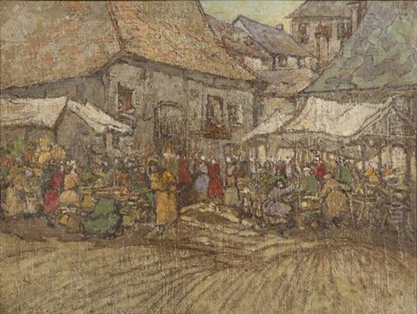 Market Scene, Brittany Oil Painting by Georgina Moutray Kyle