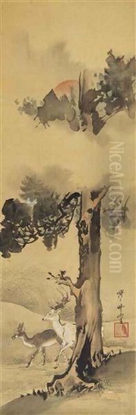 Sanja No Keshiki (view Of The Three Holy Shrines) Oil Painting by Kawanabe Kyosai