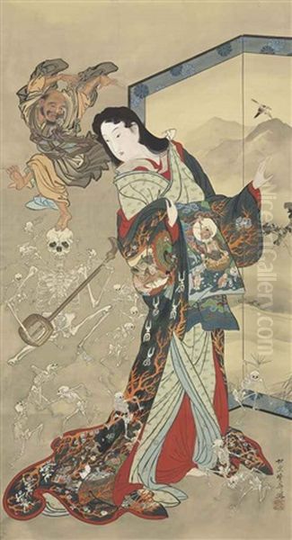 Jigoku Dayu (hell Courtsesan) Oil Painting by Kawanabe Kyosai