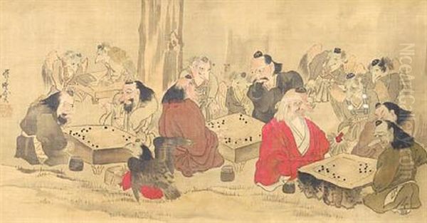 A Group Of Tengu Playing Go In The Forest by Kawanabe Kyosai