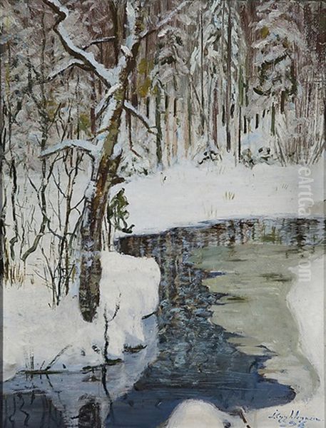 Wintry River Oil Painting by Juho Kyyhkynen