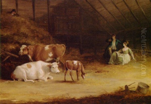 Lovers Disturbed In A Barn Oil Painting by Peter La Cave