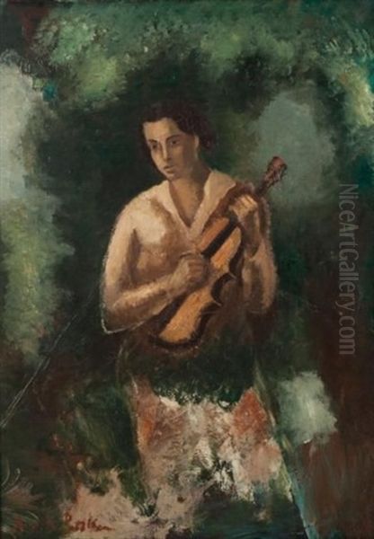 Jeune Femme Au Violon Oil Painting by Amedee Marie Dominique Dubois de La Patelliere