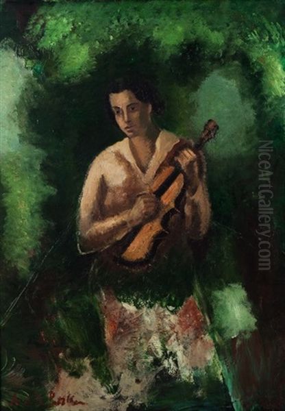 Jeune Femme Au Violon Oil Painting by Amedee Marie Dominique Dubois de La Patelliere