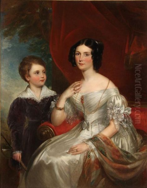 Portrait Of Lady Georgiana Bertie And Her Son Charles Oil Painting by Sir William Beechey