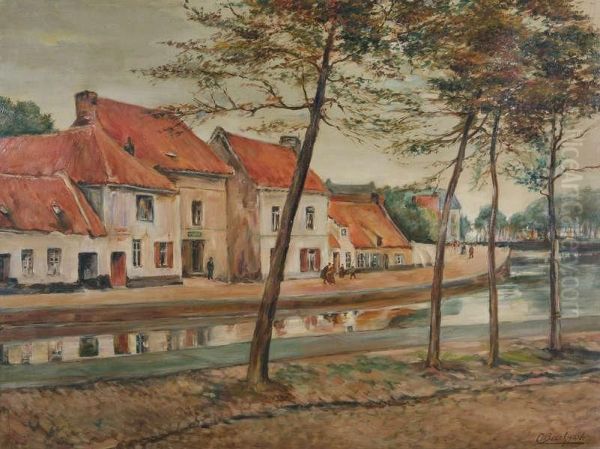 Stadsgezicht Met Personages Nabij Het Water Oil Painting by Cesar Beeckman