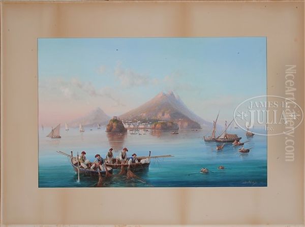 Fishing In Naples Harbor Oil Painting by Gioacchino La Pira