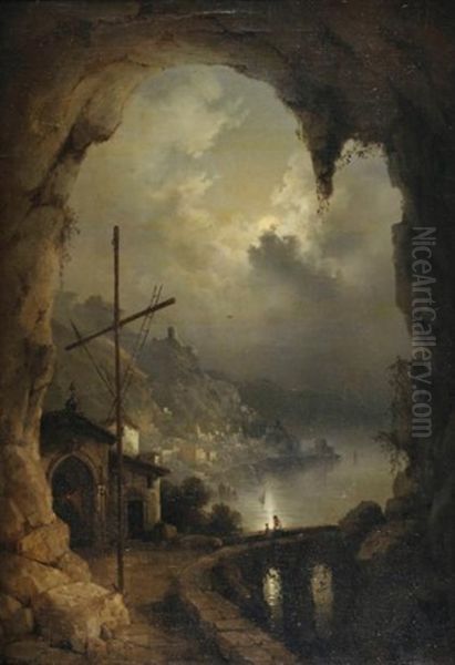 Vue D'amalfi Depuis La Grotte Du Couvent Des Capucins Oil Painting by Gioacchino La Pira