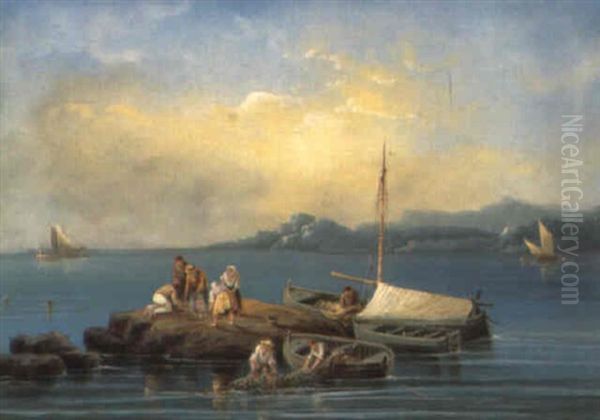 Pescatori A Sorrento Oil Painting by Gioacchino La Pira