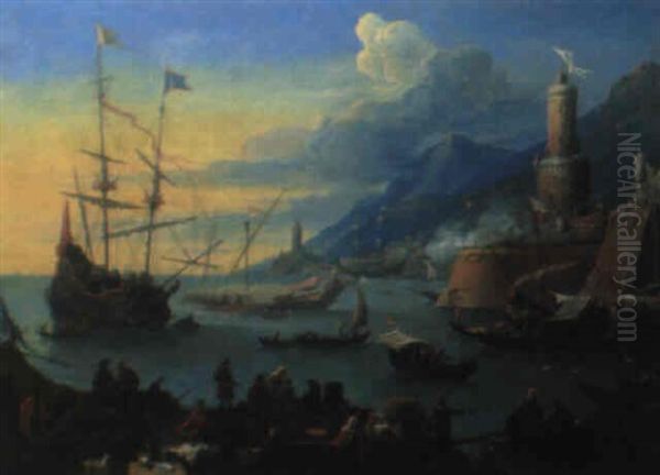 Vue De Port Imaginaire Oil Painting by Jean-Baptiste de LaRose