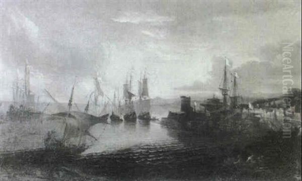 Vue Fantaisiste D'un Port Mediterraneen Oil Painting by Jean-Baptiste de LaRose