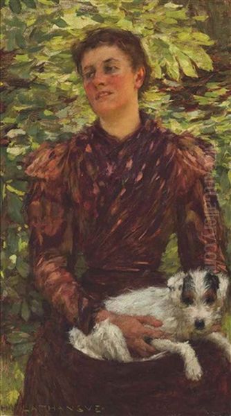 Girl With A Puppy Oil Painting by Henry Herbert La Thangue