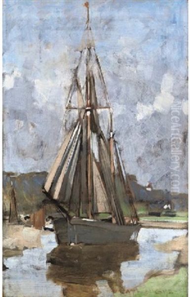 Boat In An Estuary Oil Painting by Henry Herbert La Thangue