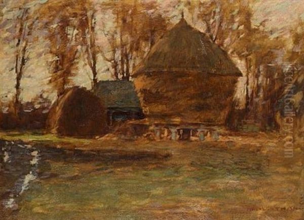 Sussex Hayricks Oil Painting by Henry Herbert La Thangue