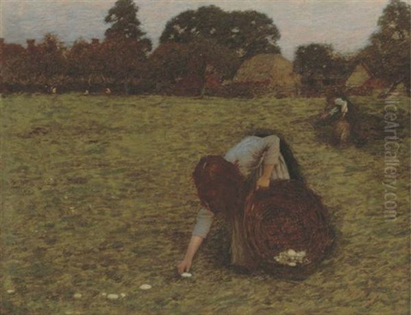 Dawn: Gathering Mushrooms Oil Painting by Henry Herbert La Thangue