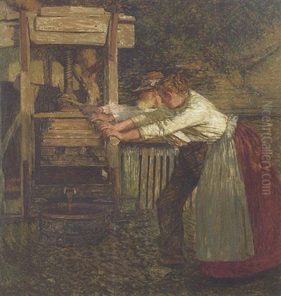 A Sussex Cider Press Oil Painting by Henry Herbert La Thangue