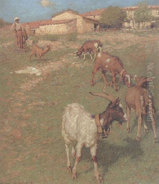 A Provencal Farm Oil Painting by Henry Herbert La Thangue