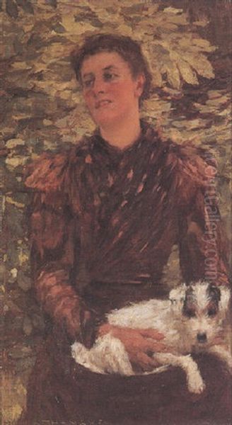 Lady With A Lap Dog Oil Painting by Henry Herbert La Thangue