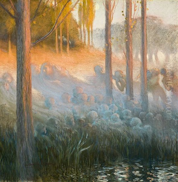 Esprits Nocturnes Oil Painting by Gaston La Touche