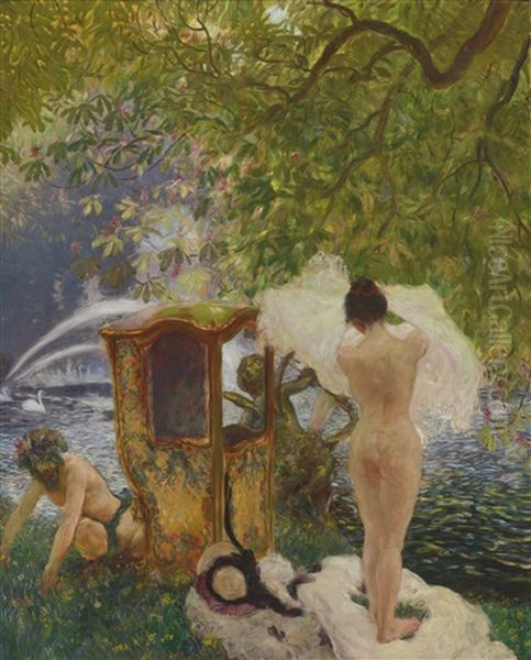 Le Bain (la Chaste Suzanne) Oil Painting by Gaston La Touche