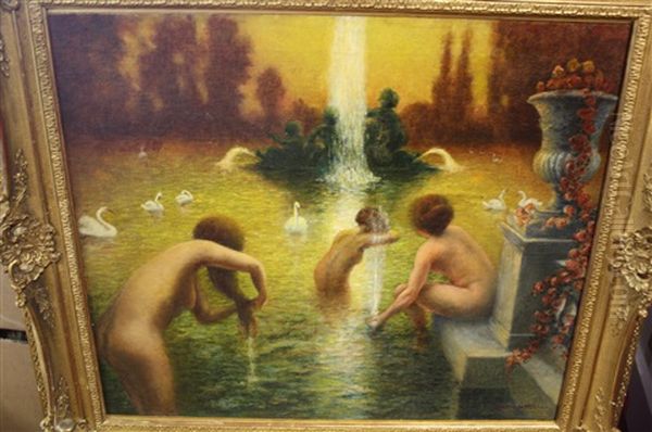 Femmes Au Bain A Versailles Oil Painting by Gaston La Touche