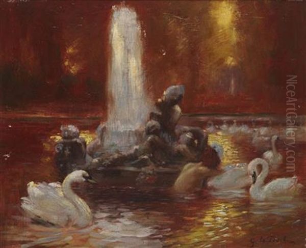 Le Lac Des Cygnes Oil Painting by Gaston La Touche