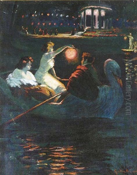 The Late Night Boat Ride Oil Painting by Gaston La Touche