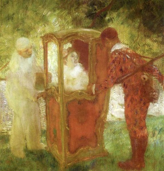 Pierrot, Arlequin Et Une Jeune Femme Oil Painting by Gaston La Touche