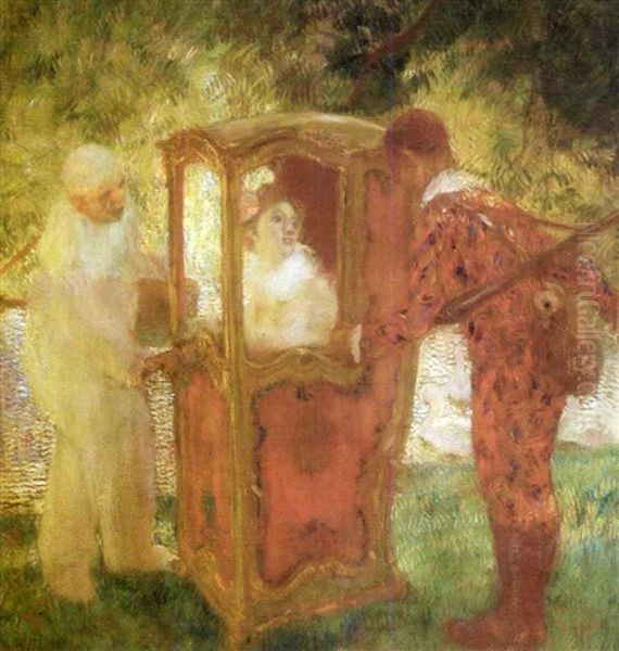 Pierrot, Arlequin Et Une Jeune Femme Oil Painting by Gaston La Touche