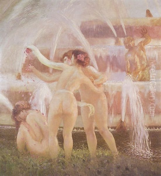 Jeux D'eau Oil Painting by Gaston La Touche