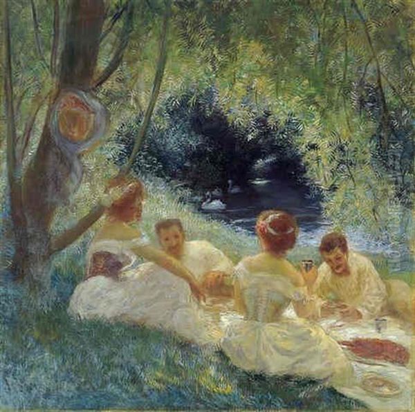 Le Dejeuner Sur L'herbe Oil Painting by Gaston La Touche