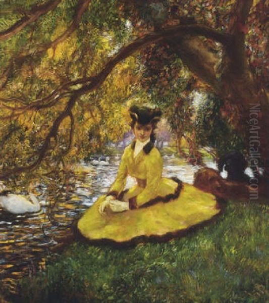 At The Riverbank Oil Painting by Gaston La Touche