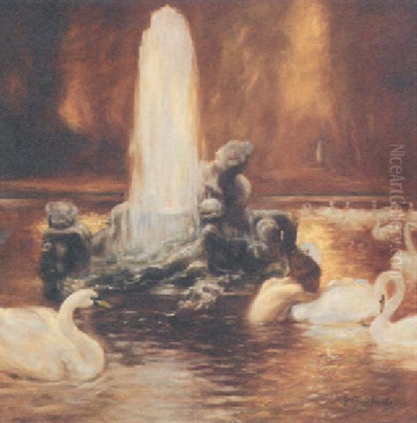 Leda And The Swan Oil Painting by Gaston La Touche