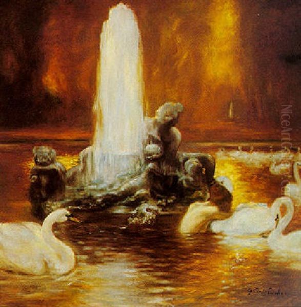 Versailles, Baignade Dans Un Bassin Oil Painting by Gaston La Touche