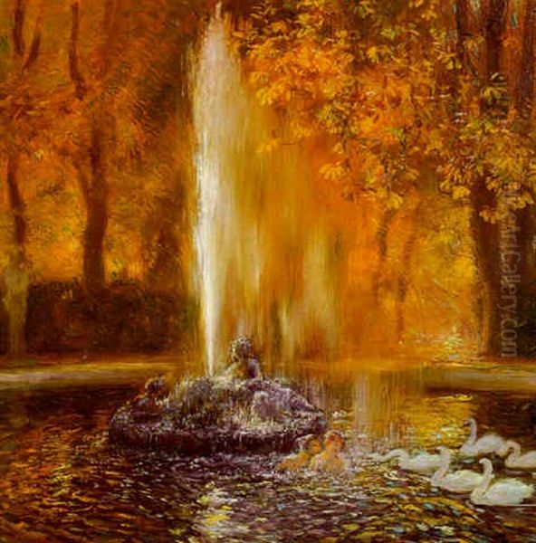 Le Jet D'eau-versailles Oil Painting by Gaston La Touche