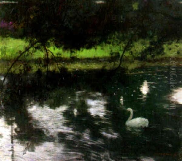 Lacs De Cygnes Oil Painting by Gaston La Touche