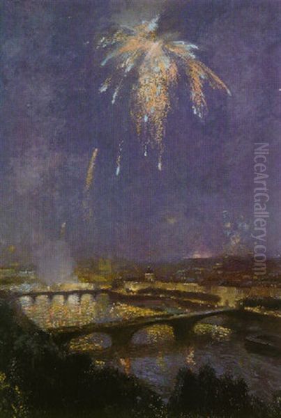 Feu D'artifice Sur Paris Oil Painting by Gaston La Touche