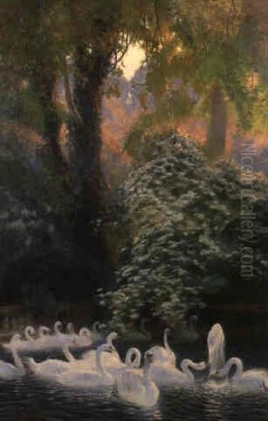 Les Cygnes Oil Painting by Gaston La Touche