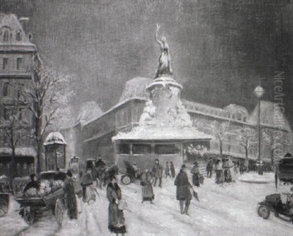 Place De La Republique Sous La Neige by Gaston La Touche